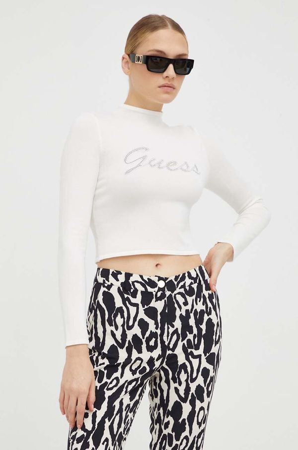 Guess Pulover Guess za žene, boja: bež, lagani, s poludolčevitom