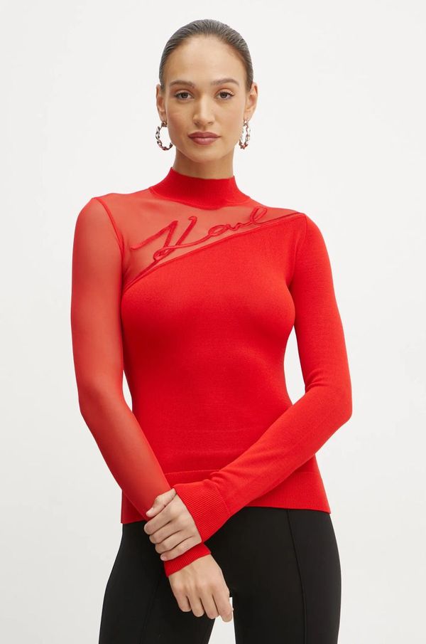 Karl Lagerfeld Pulover Karl Lagerfeld za žene, boja: crvena, lagani, s poludolčevitom, A1W18040