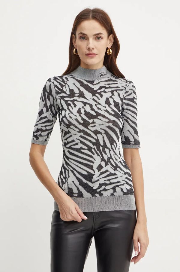 Karl Lagerfeld Pulover Karl Lagerfeld za žene, boja: siva, lagani, s poludolčevitom, 246W2008