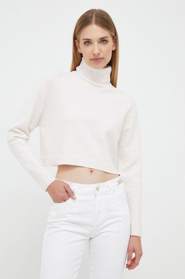 Morgan Pulover Morgan za žene, boja: bež, lagani, s dolčevitom