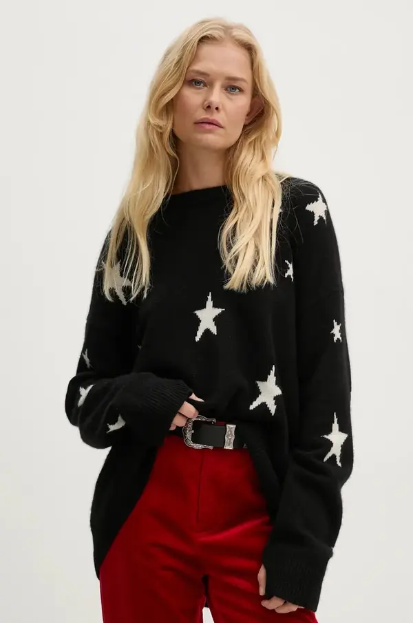 Zadig & Voltaire Pulover od kašmira ZADIG&VOLTAIRE boja: crna, lagani, KWSW00066