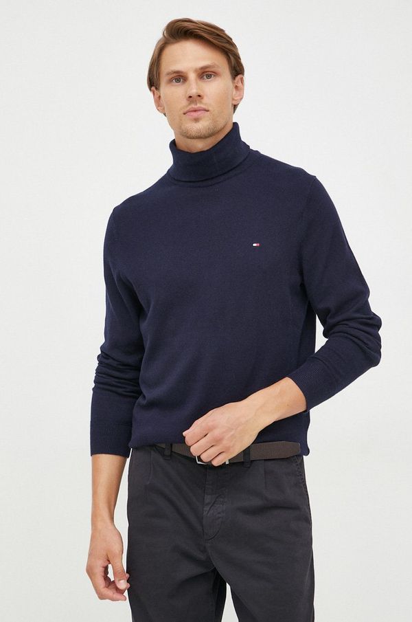 Tommy Hilfiger Pulover s dodatkom kašmira Tommy Hilfiger za muškarce, boja: tamno plava, lagani, s dolčevitom