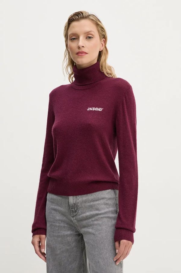 2NDDAY Pulover s dodatkom vune 2NDDAY Porto TT za žene, boja: ljubičasta, lagani, s dolčevitom, 2245344408