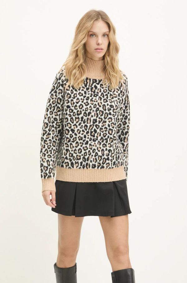 Answear Lab Pulover s dodatkom vune Answear Lab za žene, boja: bež, s dolčevitom