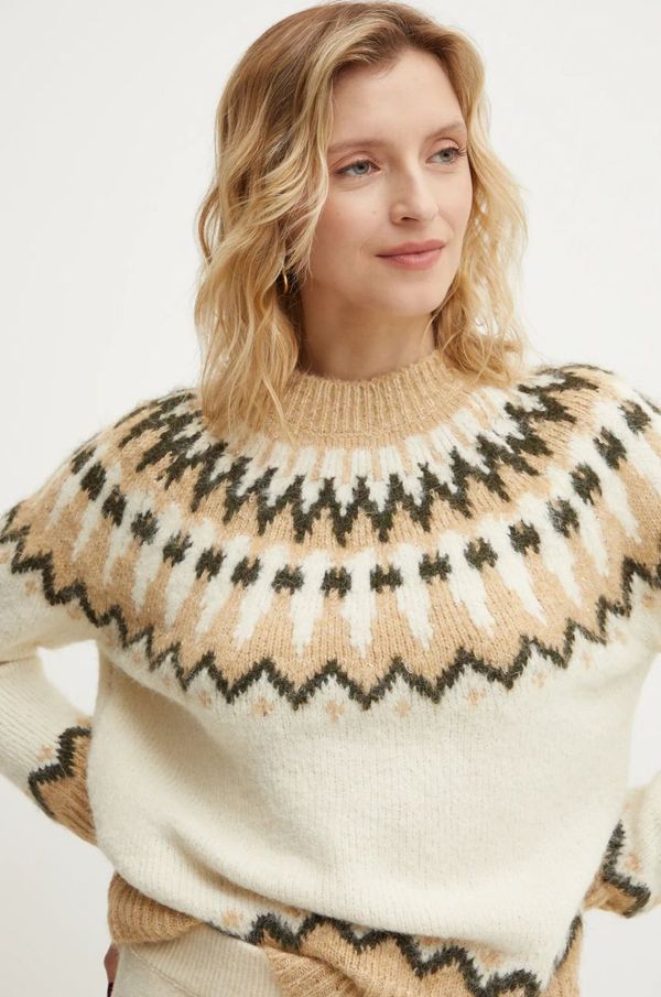 Answear Lab Pulover s dodatkom vune Answear Lab za žene, boja: bež, topli