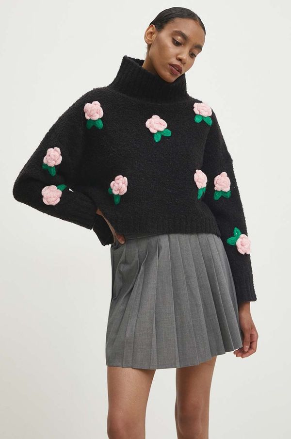 Answear Lab Pulover s dodatkom vune Answear Lab za žene, boja: crna, s poludolčevitom