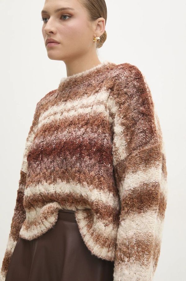 Answear Lab Pulover s dodatkom vune Answear Lab za žene, boja: smeđa, topli