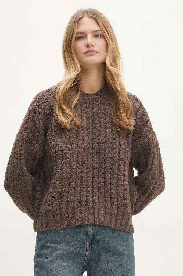 Answear Lab Pulover s dodatkom vune Answear Lab za žene, boja: smeđa