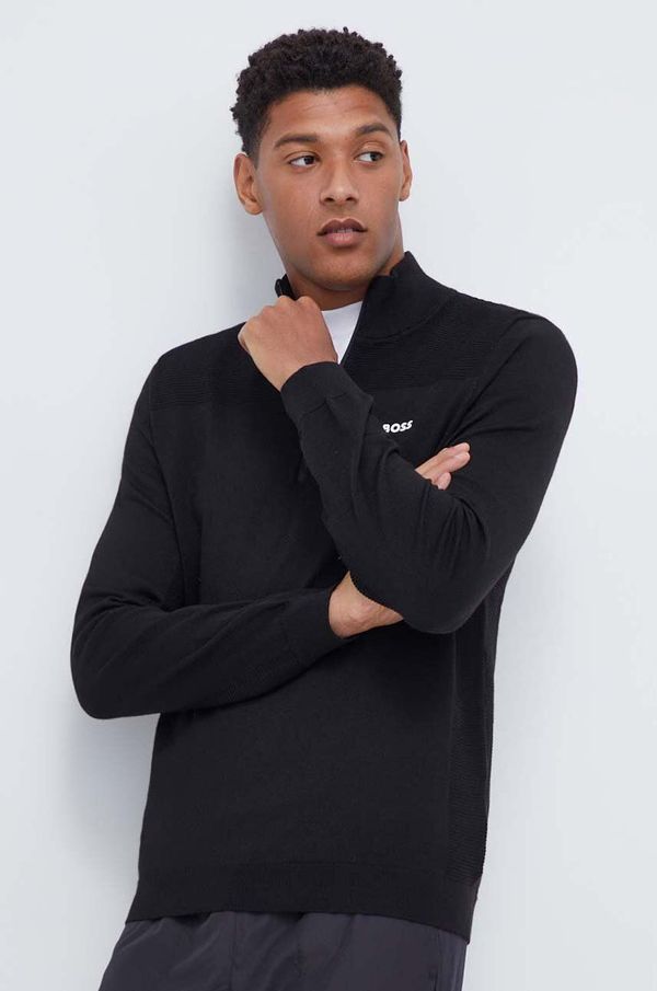 Boss Green Pulover s dodatkom vune Boss Green BOSS GREEN za muškarce, boja: crna, lagani, s poludolčevitom