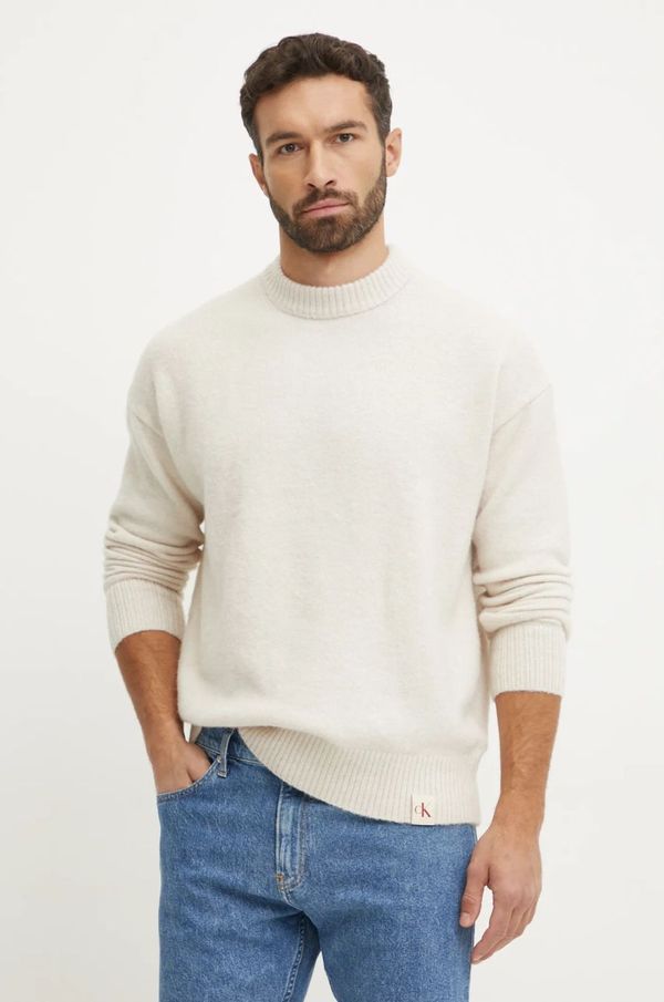 Calvin Klein Jeans Pulover s dodatkom vune Calvin Klein Jeans za muškarce, boja: bež, lagani, J30J326737