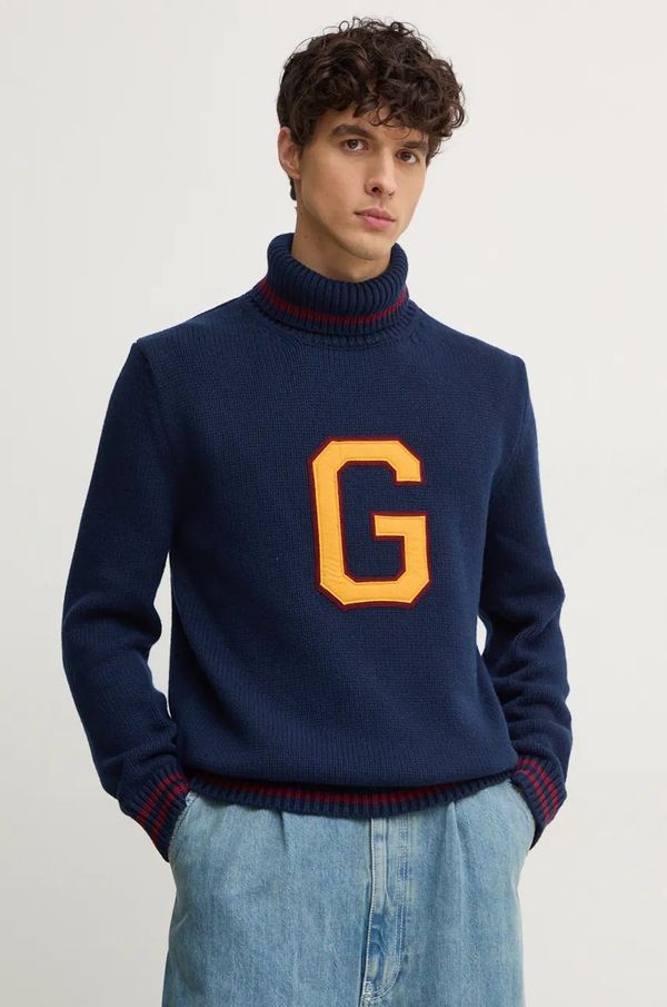 Gant Pulover s dodatkom vune Gant za muškarce, boja: tamno plava, s dolčevitom, 8030218