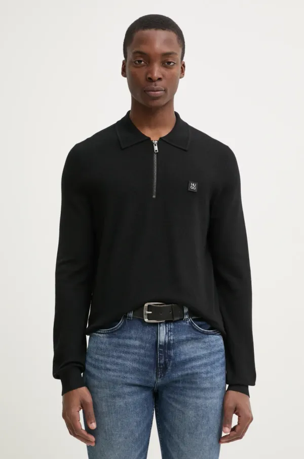 HUGO Pulover s dodatkom vune HUGO za muškarce, boja: crna, lagani, 50533346