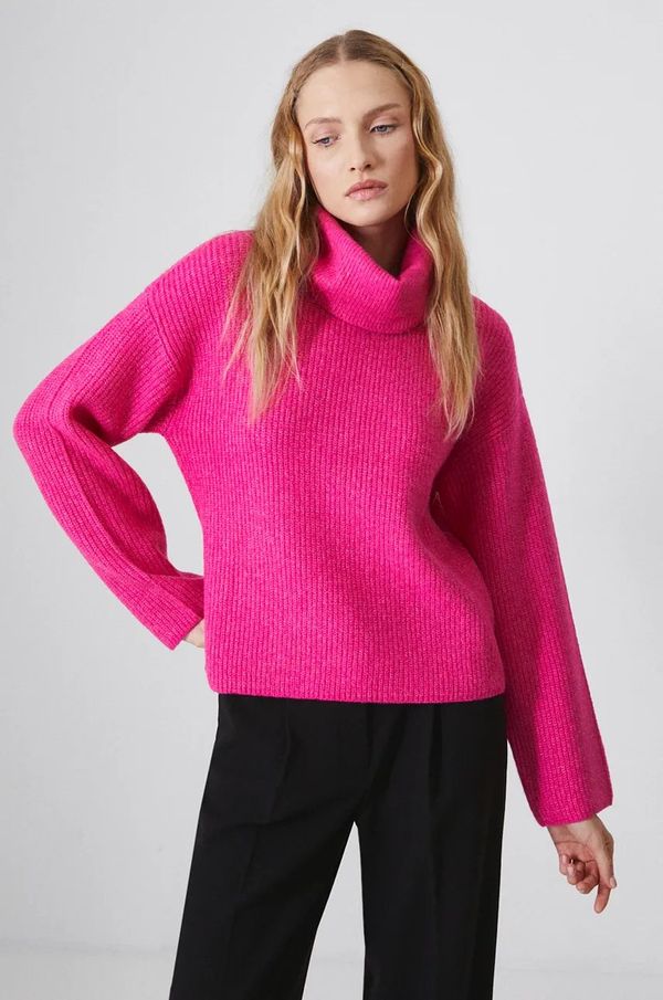 Medicine Pulover s dodatkom vune Medicine za žene, boja: ružičasta, topli, s dolčevitom