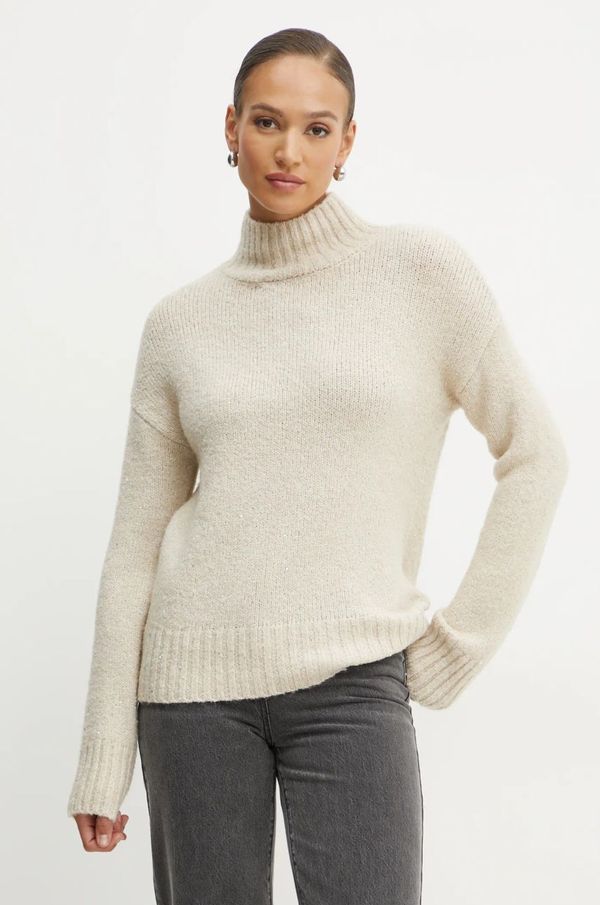 Morgan Pulover s dodatkom vune Morgan MSIGNAC za žene, boja: bež, s dolčevitom, MSIGNAC