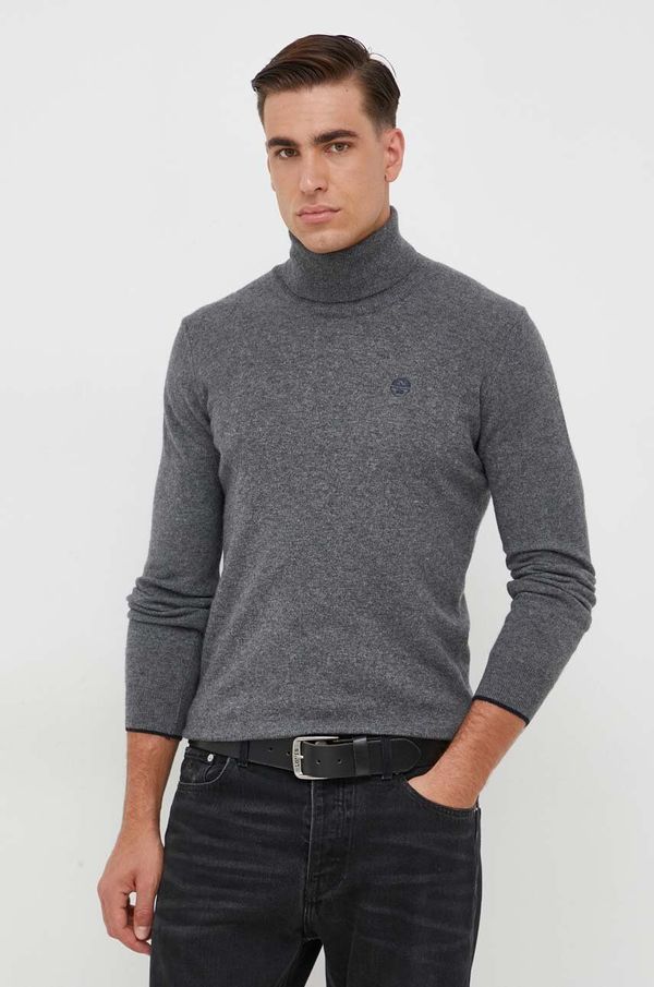 North Sails Pulover s dodatkom vune North Sails za muškarce, boja: siva, lagani, s dolčevitom