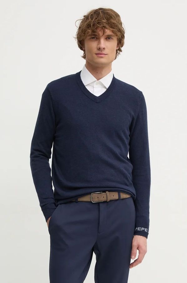 Pepe Jeans Pulover s dodatkom vune Pepe Jeans NEW ANDRE V NECK za muškarce, boja: tamno plava, lagani, PM702468