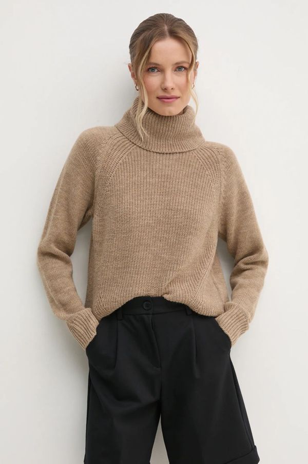 Sisley Pulover s dodatkom vune Sisley za žene, boja: bež, topli, s dolčevitom, 1276M2022