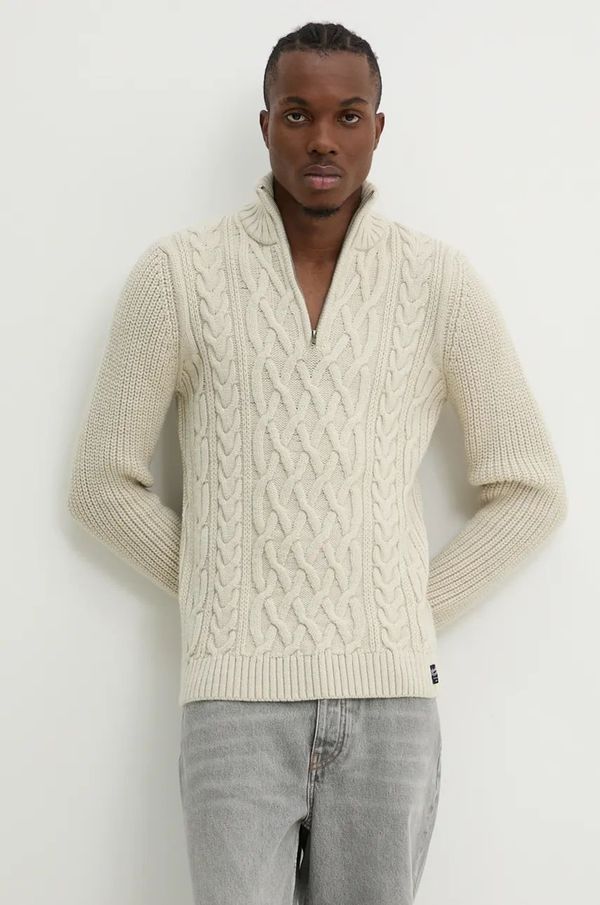 Superdry Pulover s dodatkom vune Superdry za muškarce, boja: bež, s poludolčevitom, M6110639A-39E