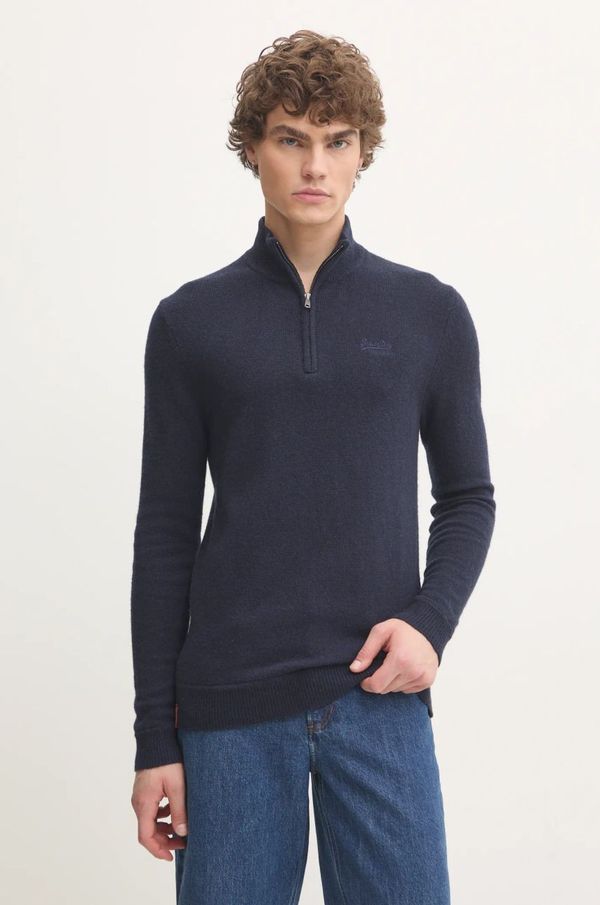 Superdry Pulover s dodatkom vune Superdry za muškarce, boja: tamno plava, lagani, s poludolčevitom, M6110640A-5EJ