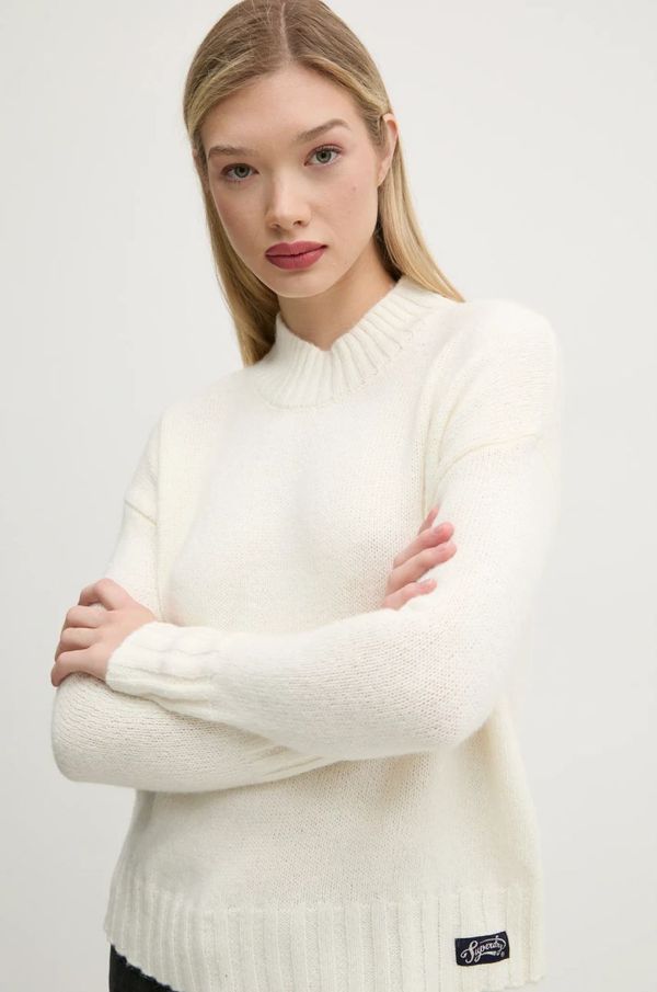 Superdry Pulover s dodatkom vune Superdry za žene, boja: bež, s poludolčevitom, W6110551A-D2Y