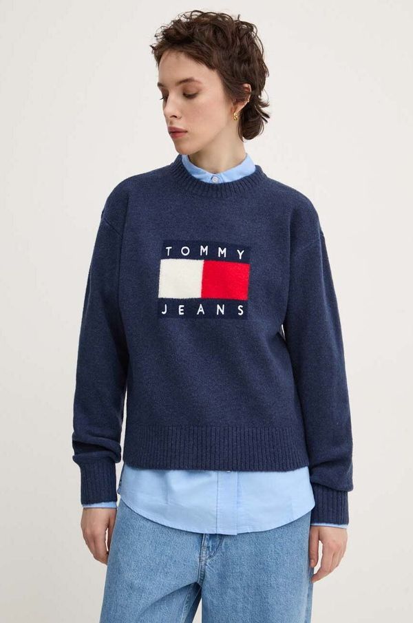 Tommy Jeans Pulover s dodatkom vune Tommy Jeans za žene, boja: tamno plava, lagani, DW0DW18681