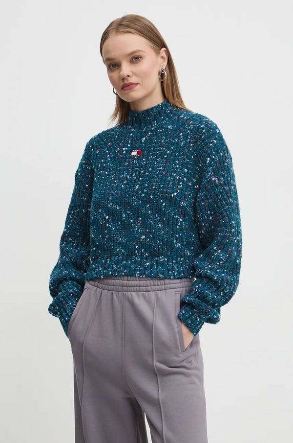 Tommy Jeans Pulover s dodatkom vune Tommy Jeans za žene, boja: tirkizna, s poludolčevitom, DW0DW18673