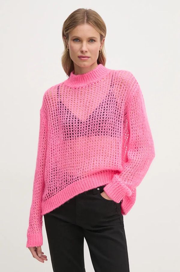 United Colors of Benetton Pulover s dodatkom vune United Colors of Benetton za žene, boja: ružičasta, lagani, s poludolčevitom, 1342D10BN