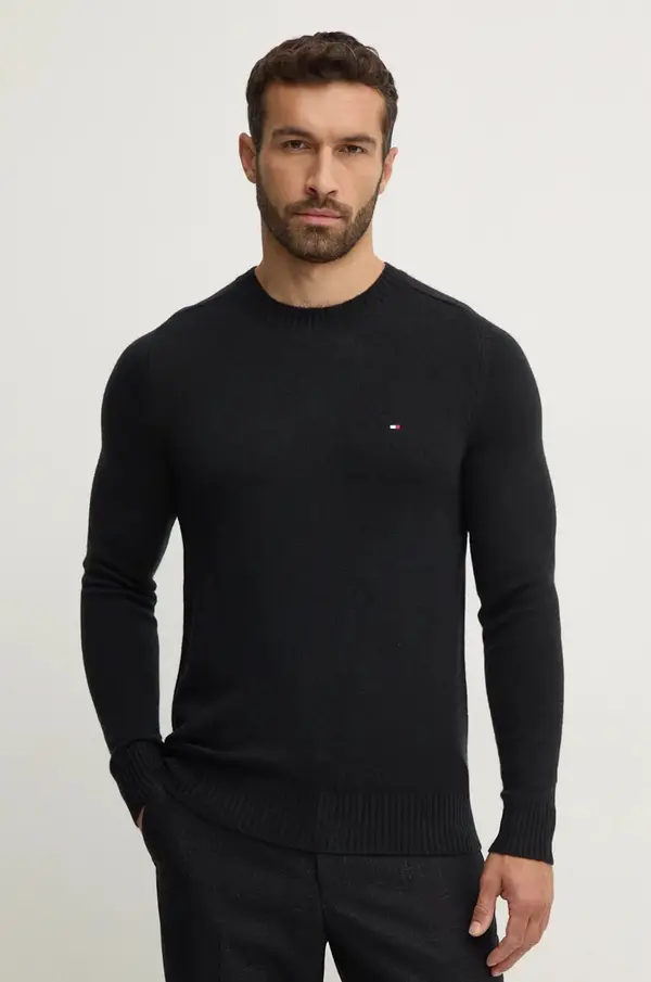 Tommy Hilfiger Pulover Tommy Hilfiger za muškarce, boja: crna, lagani, MW0MW36535