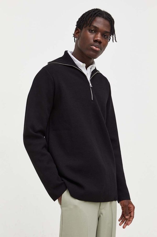 Won Hundred Pulover Won Hundred za muškarce, boja: crna, lagani, s poludolčevitom