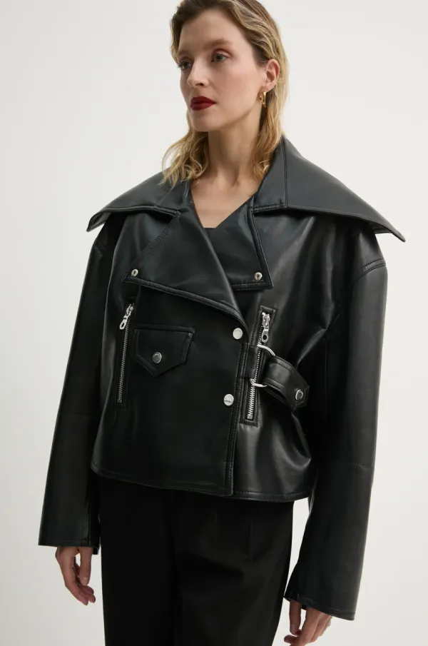 Nanushka Rokerica Nanushka ADO za žene, boja: crna, za prijelazno razdoblje, oversize, NW22CROW01799