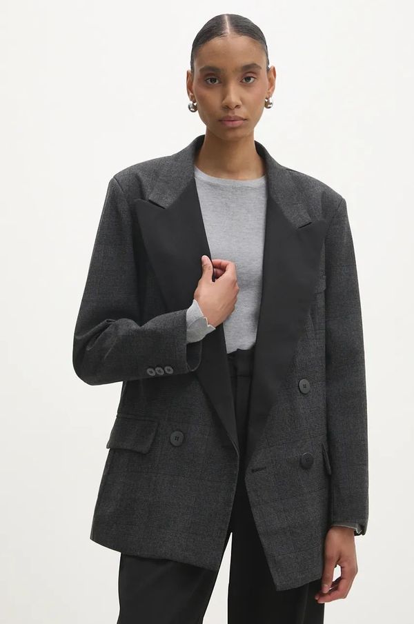 Answear Lab Sako Answear Lab boja: siva, dvoredno zakopčavanje, bez uzorka