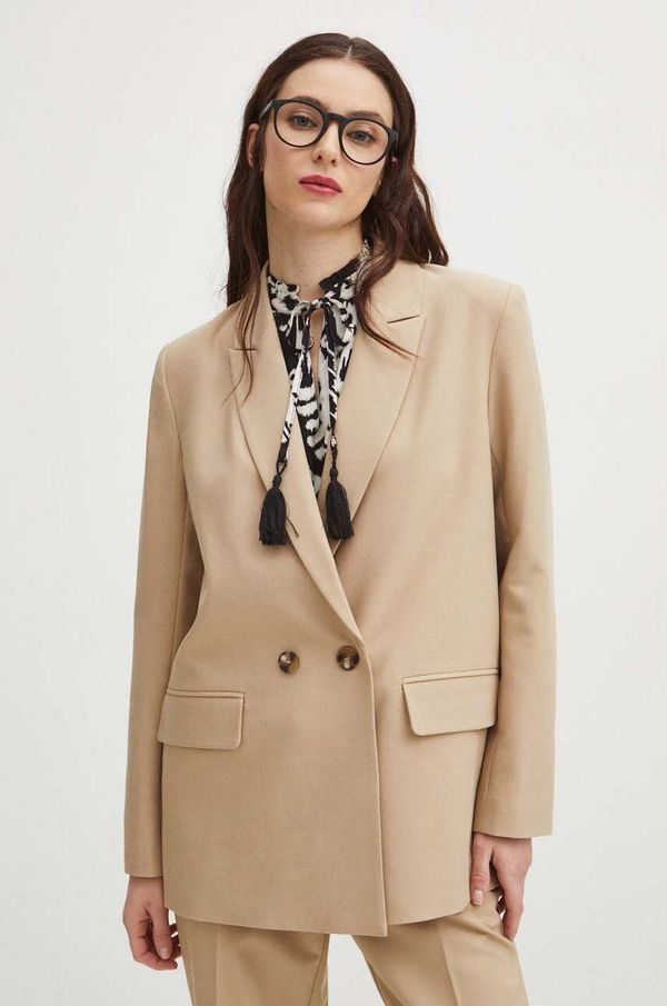 Medicine Sako Medicine za žene, boja: bež, dvoredno zakopčavanje, bez uzorka