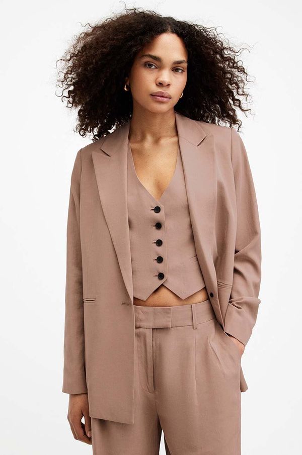 AllSaints Sako s dodatkom lana AllSaints DERI LYN boja: smeđa, oversize, bez uzorka, WT521Z