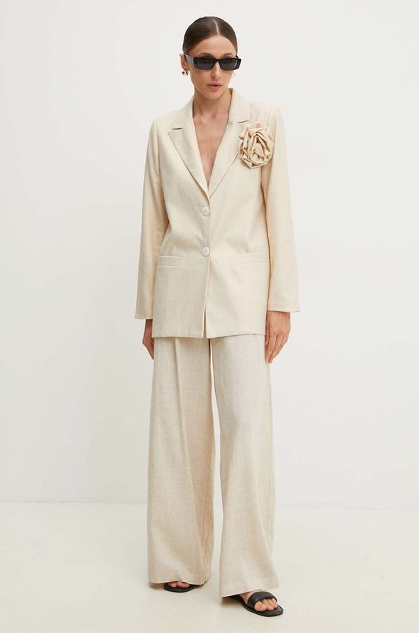 Answear Lab Sako s dodatkom lana Answear Lab boja: zlatna, jednoredno zakopčavanje, bez uzorka