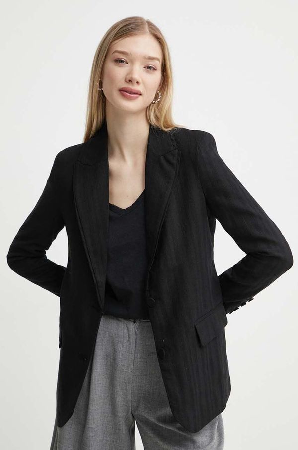 Desigual Sako s dodatkom lana Desigual CRESTONE boja: crna, jednoredno zakopčavanje, bez uzorka, 24SWEW19