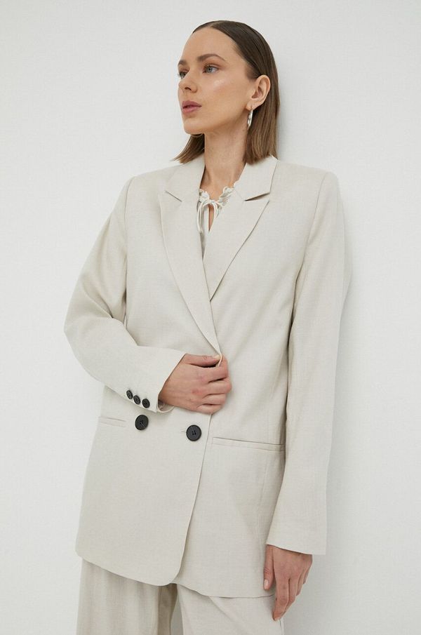 Gestuz Sako s dodatkom lana Gestuz PaulaGZ boja: bež, dvoredno zakopčavanje, bez uzorka