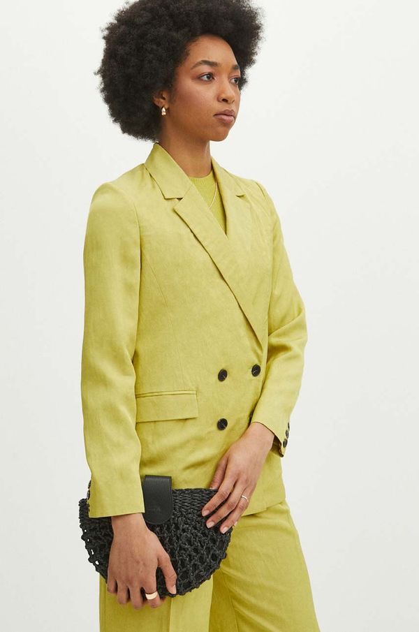 Medicine Sako s dodatkom lana Medicine boja: zelena, dvoredno zakopčavanje, bez uzorka