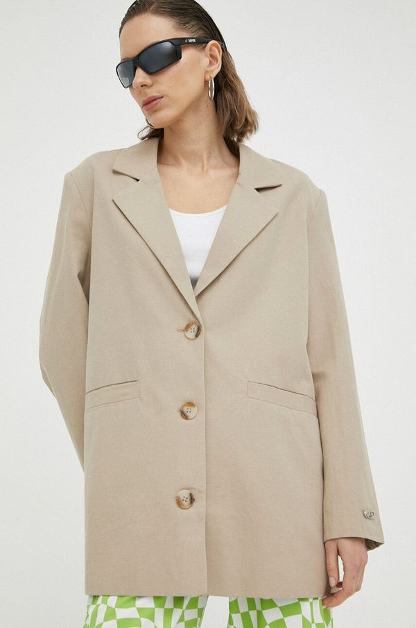 Resume Sako s dodatkom lana Résumé boja: bež, jednoredno zakopčavanje, bez uzorka