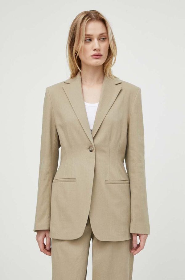 Samsoe Samsoe Sako s dodatkom lana Samsoe Samsoe boja: bež, jednoredno zakopčavanje, bez uzorka