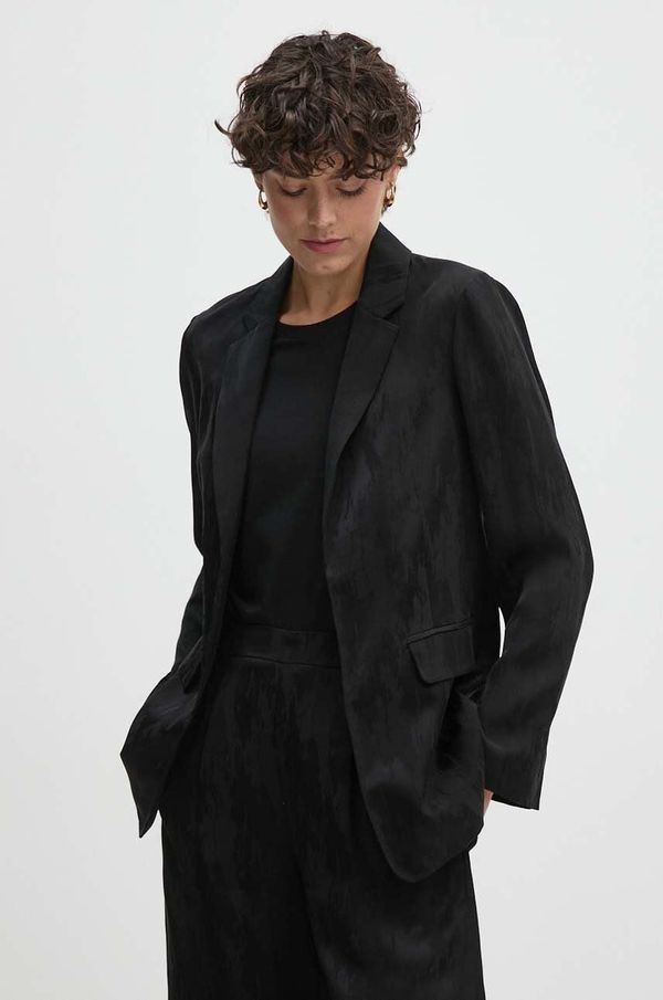 Sisley Sako s dodatkom lana Sisley boja: crna, bez zakopčavanja, bez uzorka, 23MELW02A