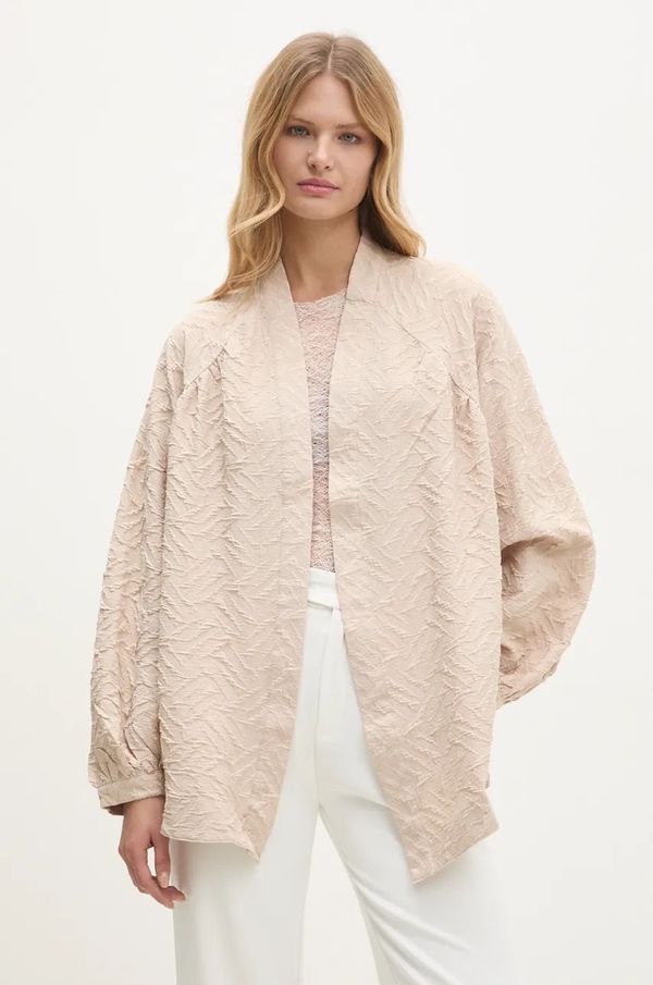 Answear Lab Sako s lanom Answear Lab boja: bež, bez zakopčavanja, bez uzorka