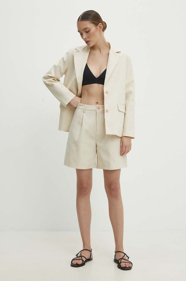 Answear Lab Sako s lanom Answear Lab boja: bež, jednoredno zakopčavanje, bez uzorka