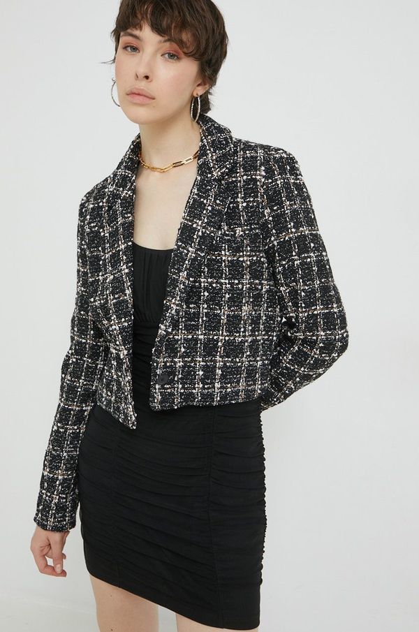 Abercrombie & Fitch Sako s primjesom vune Abercrombie & Fitch boja: crna, jednoredno zakopčavanje, s uzorkom