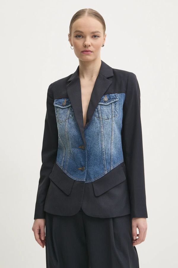 Desigual Sako s primjesom vune Desigual SEVILLA boja: crna, jednoredno zakopčavanje, s uzorkom, 24WWEW94