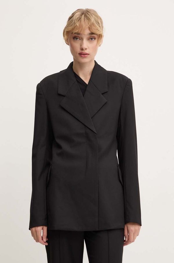 Remain Sako s primjesom vune Remain Fitted Blazer boja: crna, dvoredno zakopčavanje, bez uzorka, 501915100