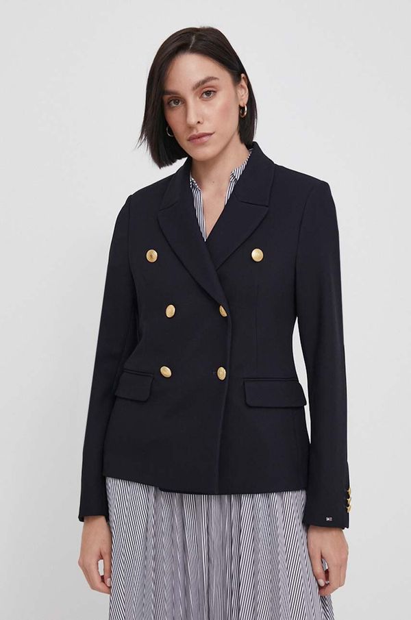 Tommy Hilfiger Sako Tommy Hilfiger boja: tamno plava, dvoredno zakopčavanje, bez uzorka