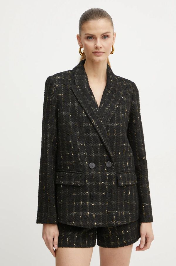 Twinset Sako Twinset boja: crna, dvoredno zakopčavanje, s uzorkom, 242TT2154