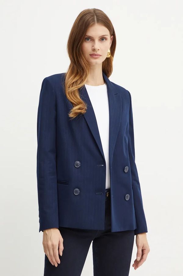 Twinset Sako Twinset boja: tamno plava, dvoredno zakopčavanje, s uzorkom, 242TP2150