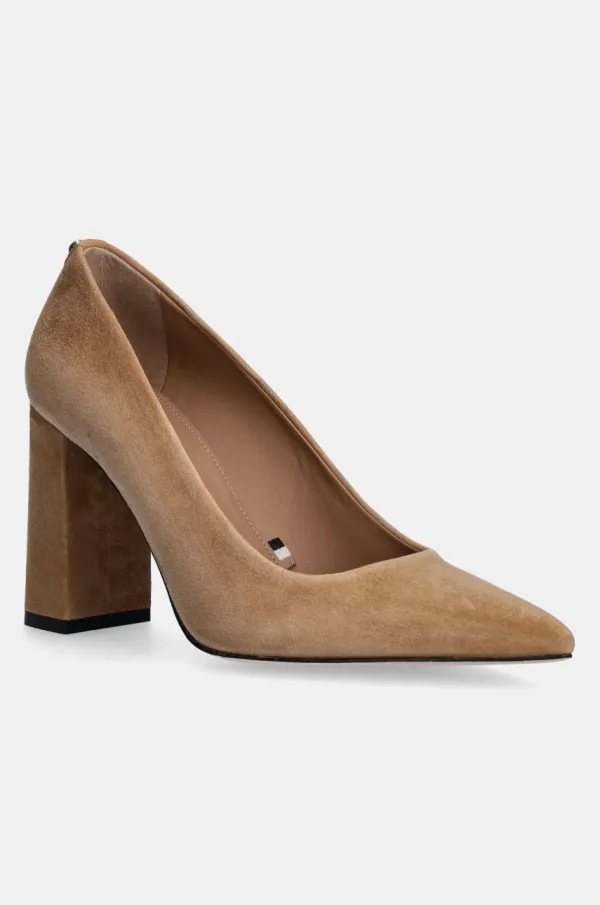 BOSS Salonke od brušene kože BOSS Janet boja: bež, s debelom potpeticom, 50536571