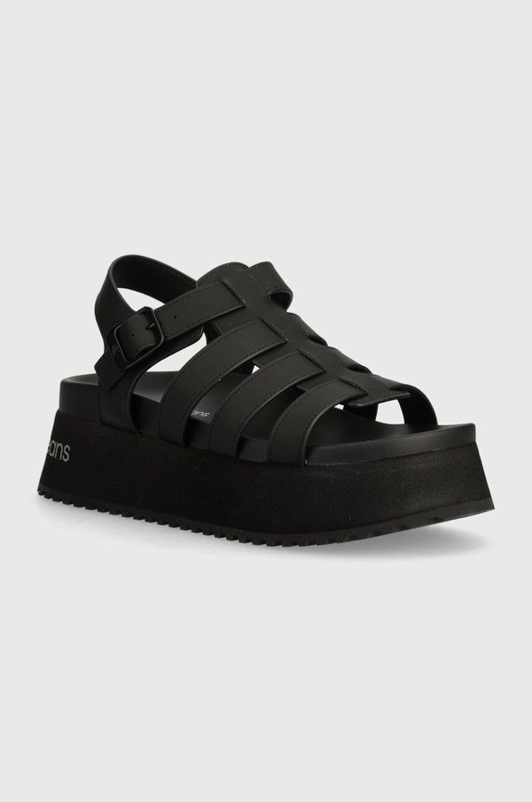 Calvin Klein Jeans Sandale Calvin Klein Jeans PLATFORM BUCKLE RUBBER MG MTL za žene, boja: crna, s platformom, YW0YW01513